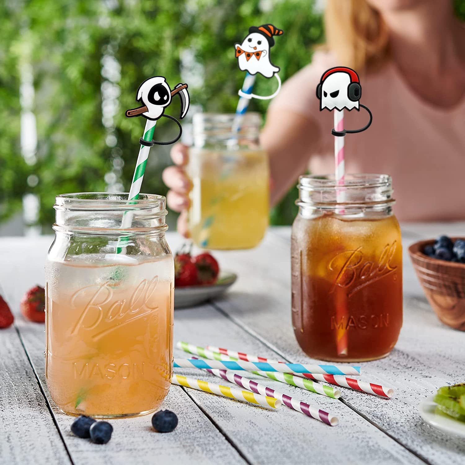 10 piezas de puntas de paja cubierta de terror divertido y peculiar paja cubierta tapa para pajitas reutilizables forma única e interesante