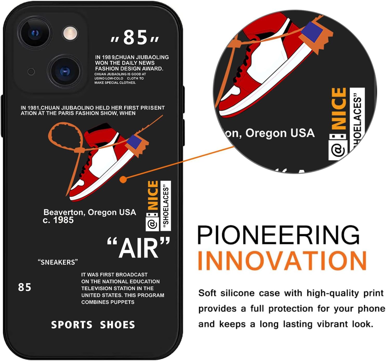 Paquete de 2 fundas de teléfono con patrón de zapatos deportivos diseñados para iPhone 13 Mini, 85 divertidos protectores de TPU suave compatibles