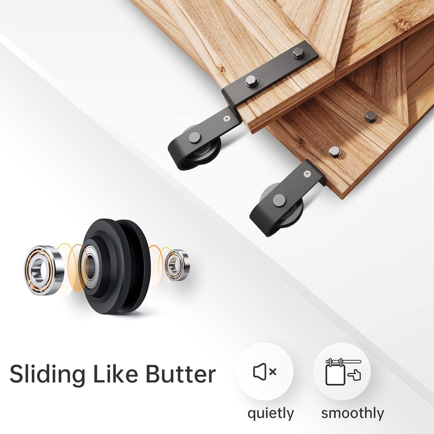 EaseLife – Kit de herrajes para puerta de granero corredera doble, riel único