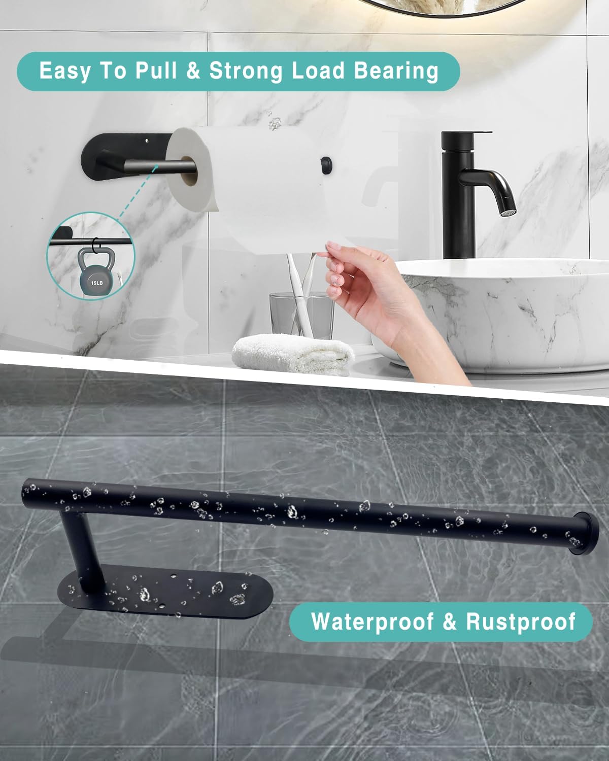 Paquete de 2 soportes para toallas de papel, autoadhesivo o perforador, soporte para toallas de papel debajo del gabinete, soporte de pared de acero