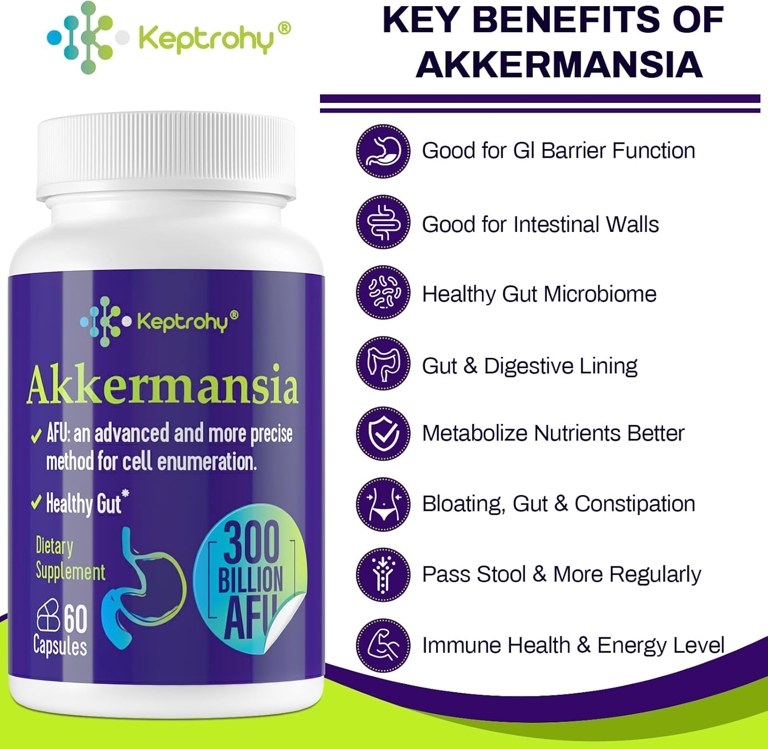 300 mil millones de AFU Akkermansia Muciniphila – Probióticos vivos para mujeres y hombres, para GLP-1, probióticos para digestivo, intestino,