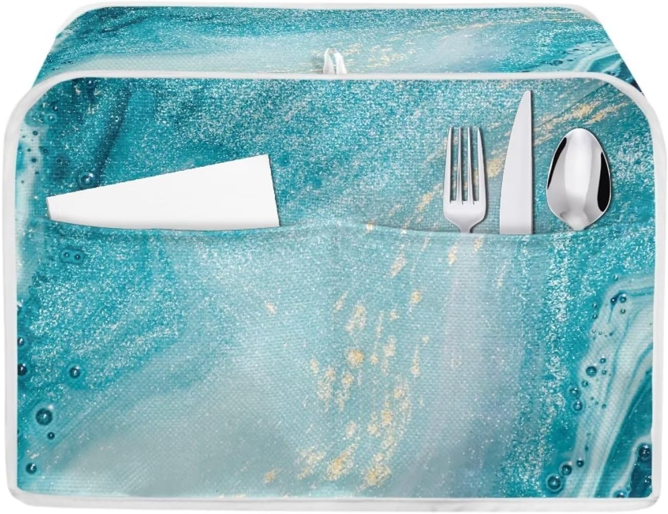 Cubierta antipolvo para tostadora con bolsillos, compatible con tostadora de 4 rebanadas, panificadora con estampado de mármol azul, accesorios para