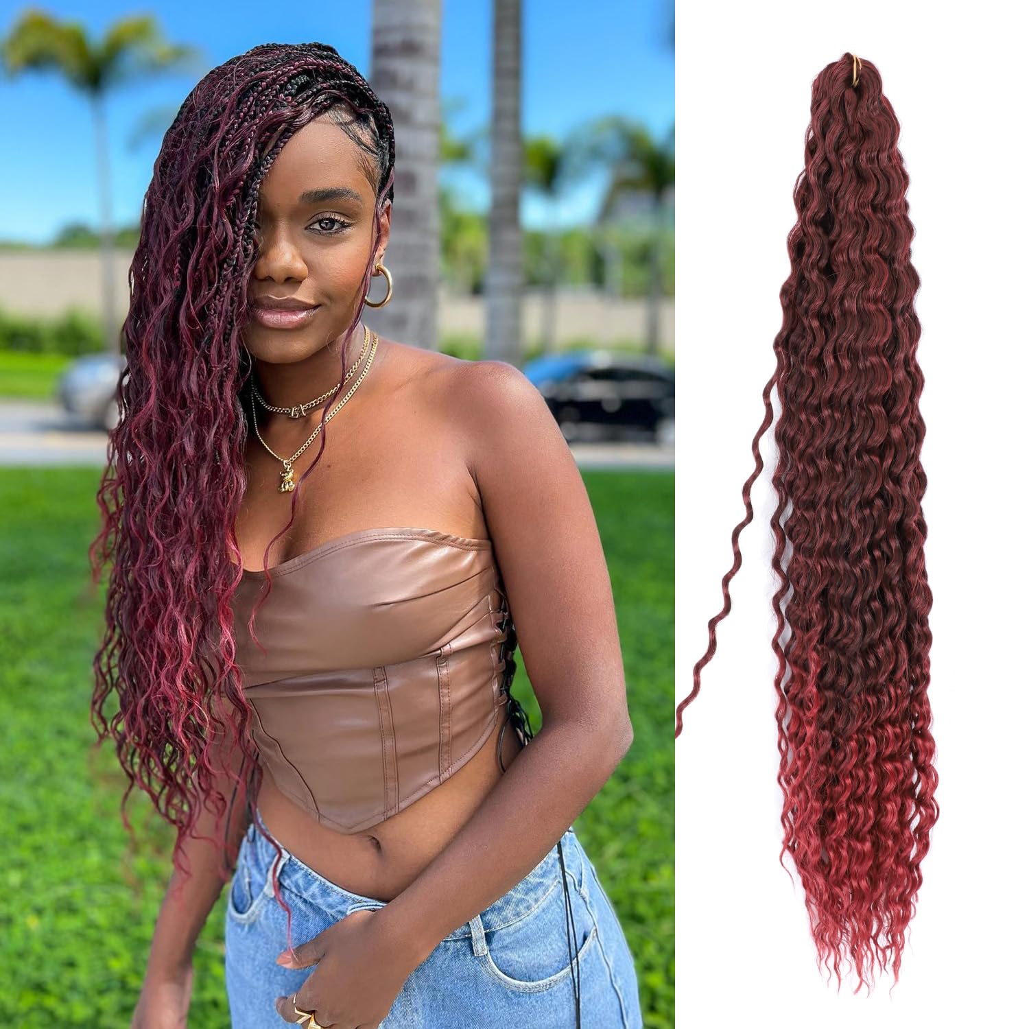 BLL Cabello rizado trenzado para trenzas bohemias, cabello humano ondulado con crochet, mezcla de cabello humano ondulado profundo, extensiones de