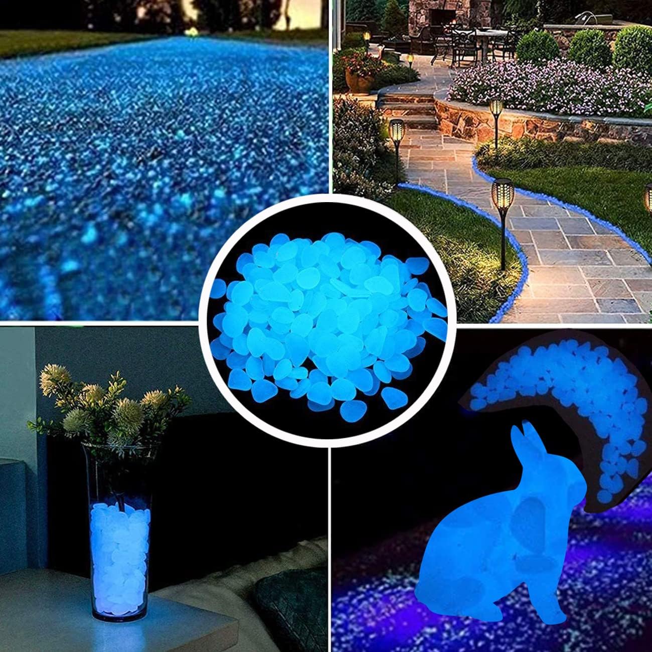 520 piedras que brillan en la oscuridad, piedras de Gardon luminosas para pasarelas, patio, acuario, pecera, decoración alimentada por luz y piedras