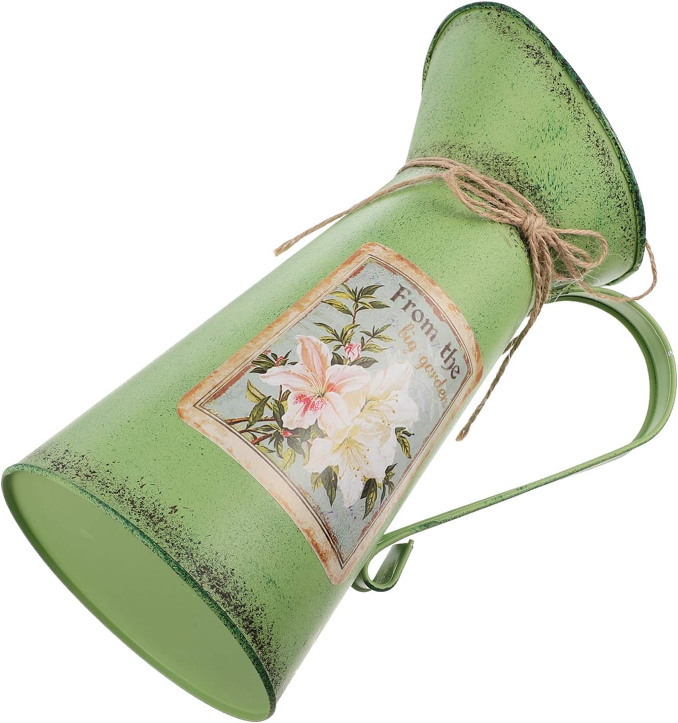 GANAZONO Cubo de flores rústico jarrón de flores Shabby Chic para regadera, color verde claro, jarra de metal para el hogar, granja, jarrón