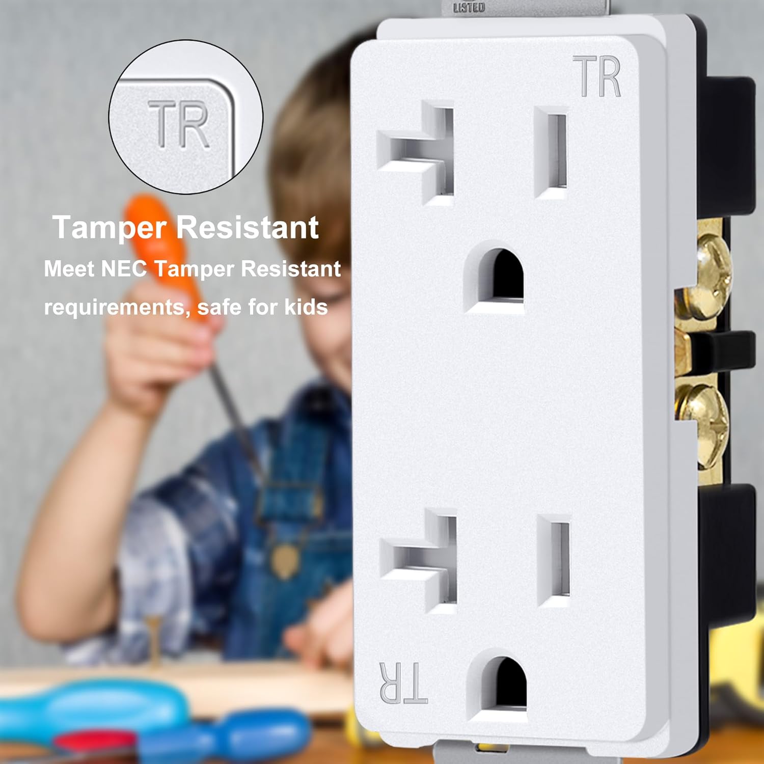 BESTTEN Toma de corriente decorativa de pared de 20 amperios, resistente a manipulaciones, 20A125V2500W, uso residencial y comercial, certificación