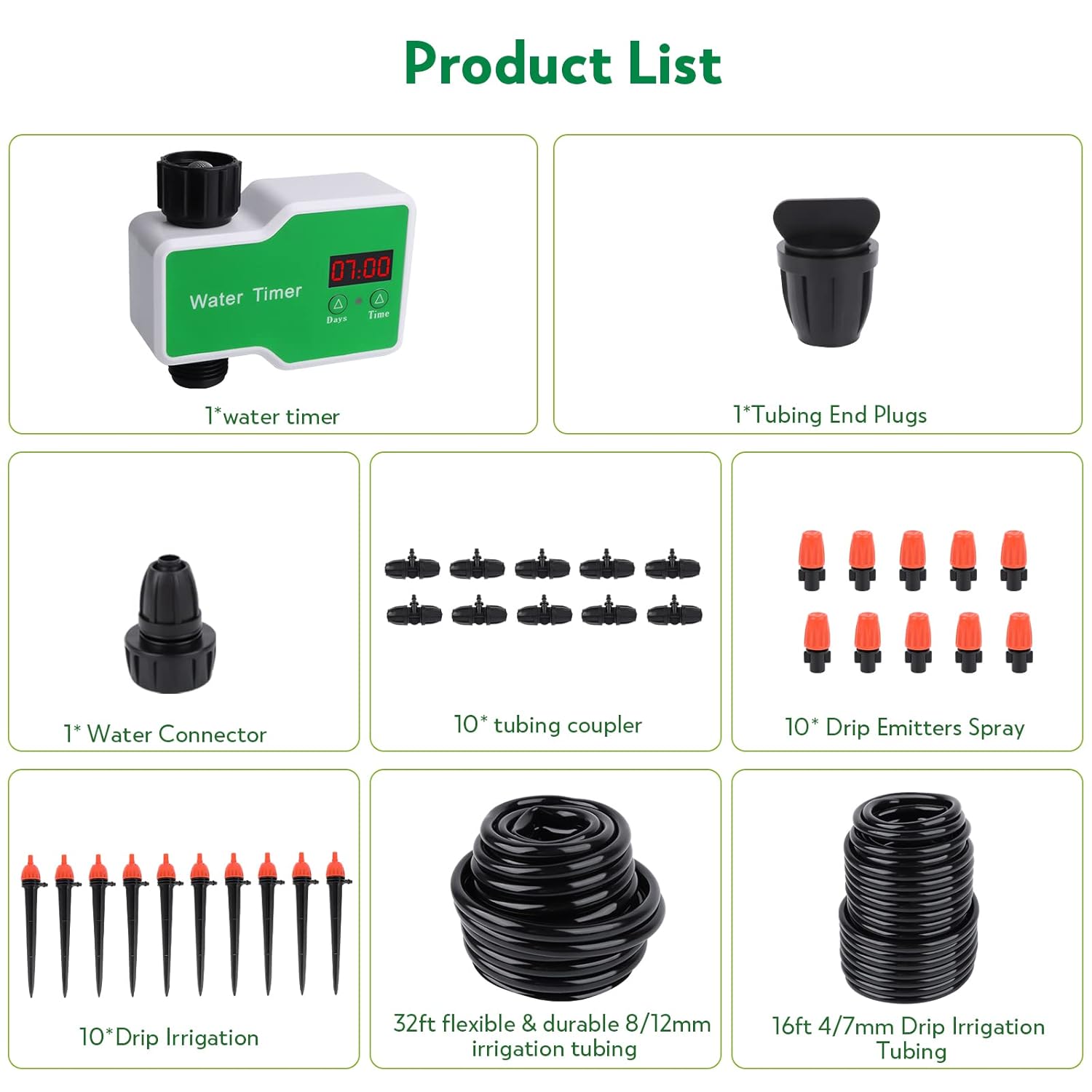 Kit de sistema de riego por goteo, manguera de tubería de 48 pies, temporizador de manguera de agua de rociador, dispositivos de sistema de riego