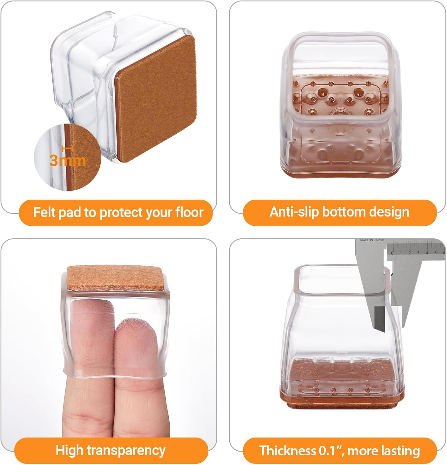 36 protectores cuadrados para patas de silla, almohadillas de fieltro para muebles de madera dura, protectores de patas de silla para suelos de