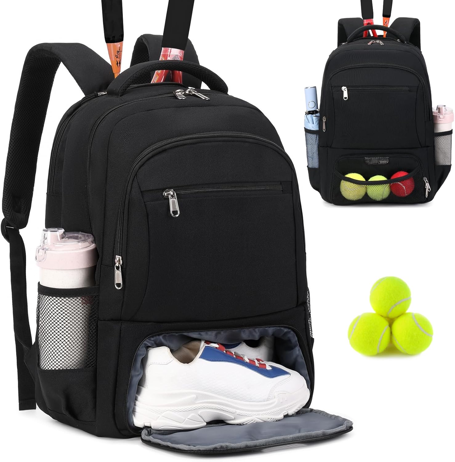 ACESAK Mochila de tenis para mujeres y hombres, bolsa de tenis con capacidad para 2 raquetas, calabaza de bádminton, pelotas de paletas de pickleball