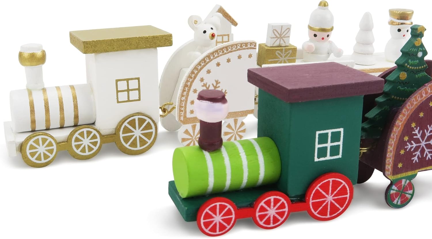 2 adornos de tren de madera de Navidad, mini decoración de tren pintado, juguetes de regalo para niños, adorno de mesa de Navidad para fiesta de