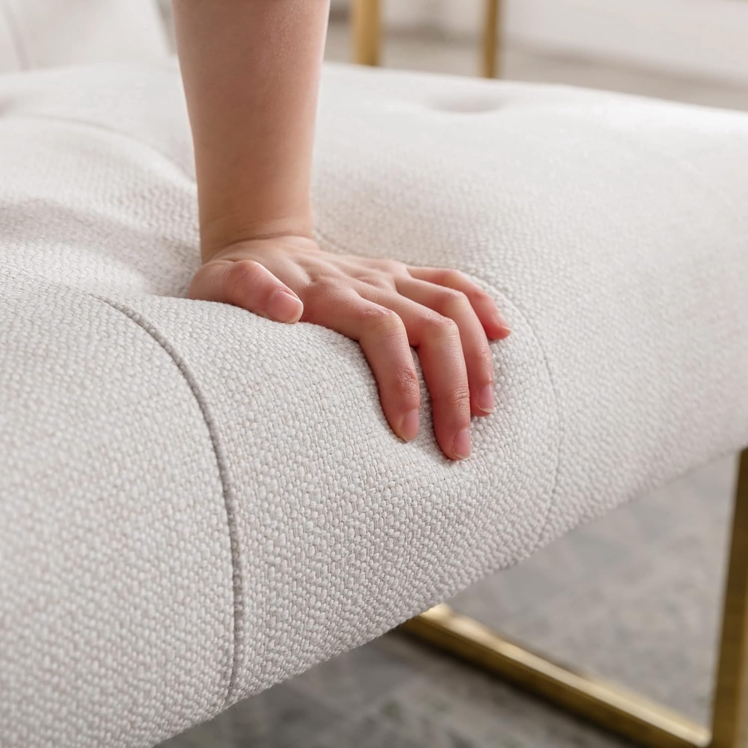 Wahson Sillón moderno, sillón tapizado de lino retro, con marco de metal con acabado dorado, cómodo sillón grande para ocio, sala de
