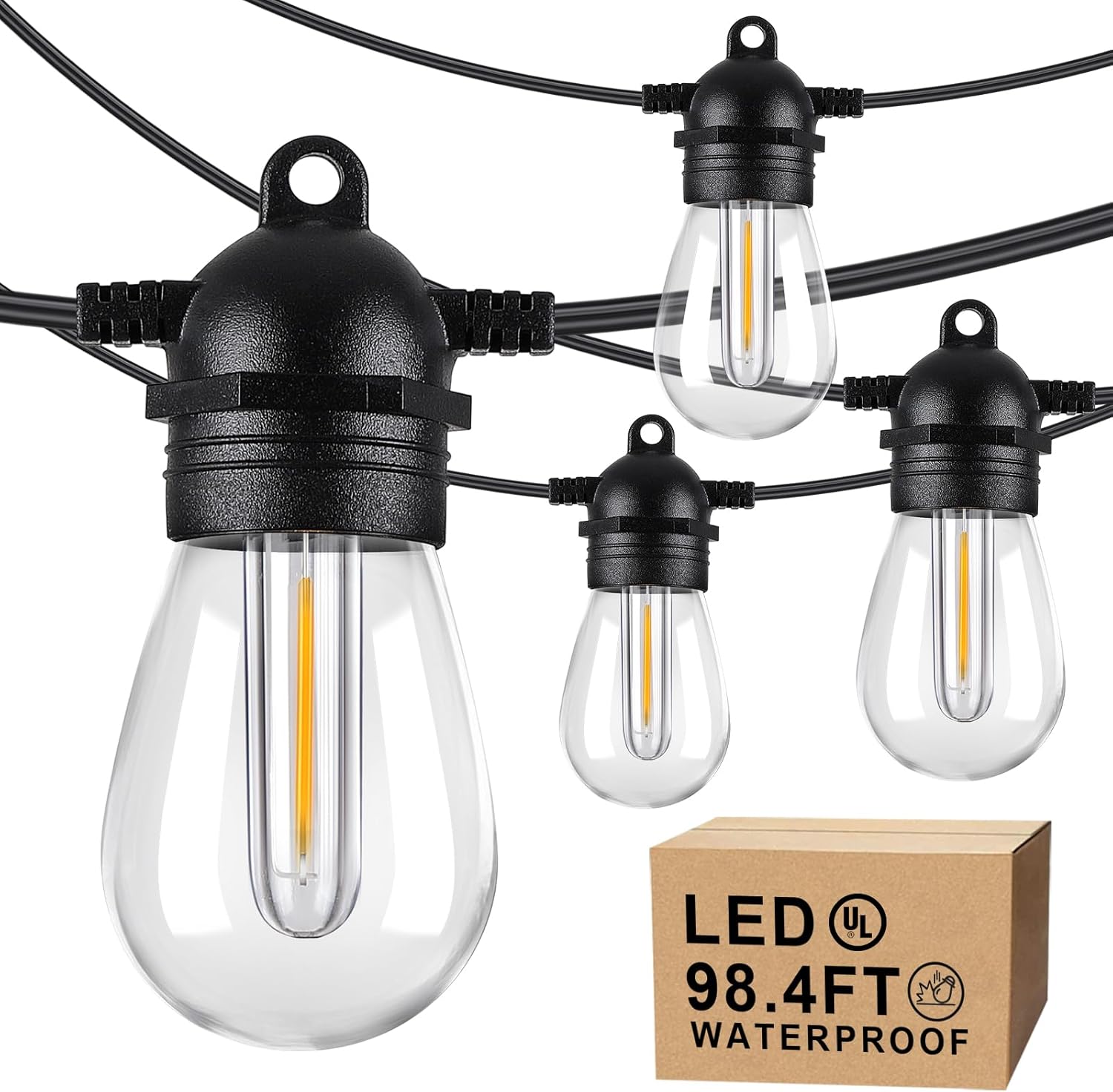 Guirnalda de luces LED para exteriores, con certificación UL, impermeable, con 32 bombillas Edison E12 S14 inastillables, luces regulables para