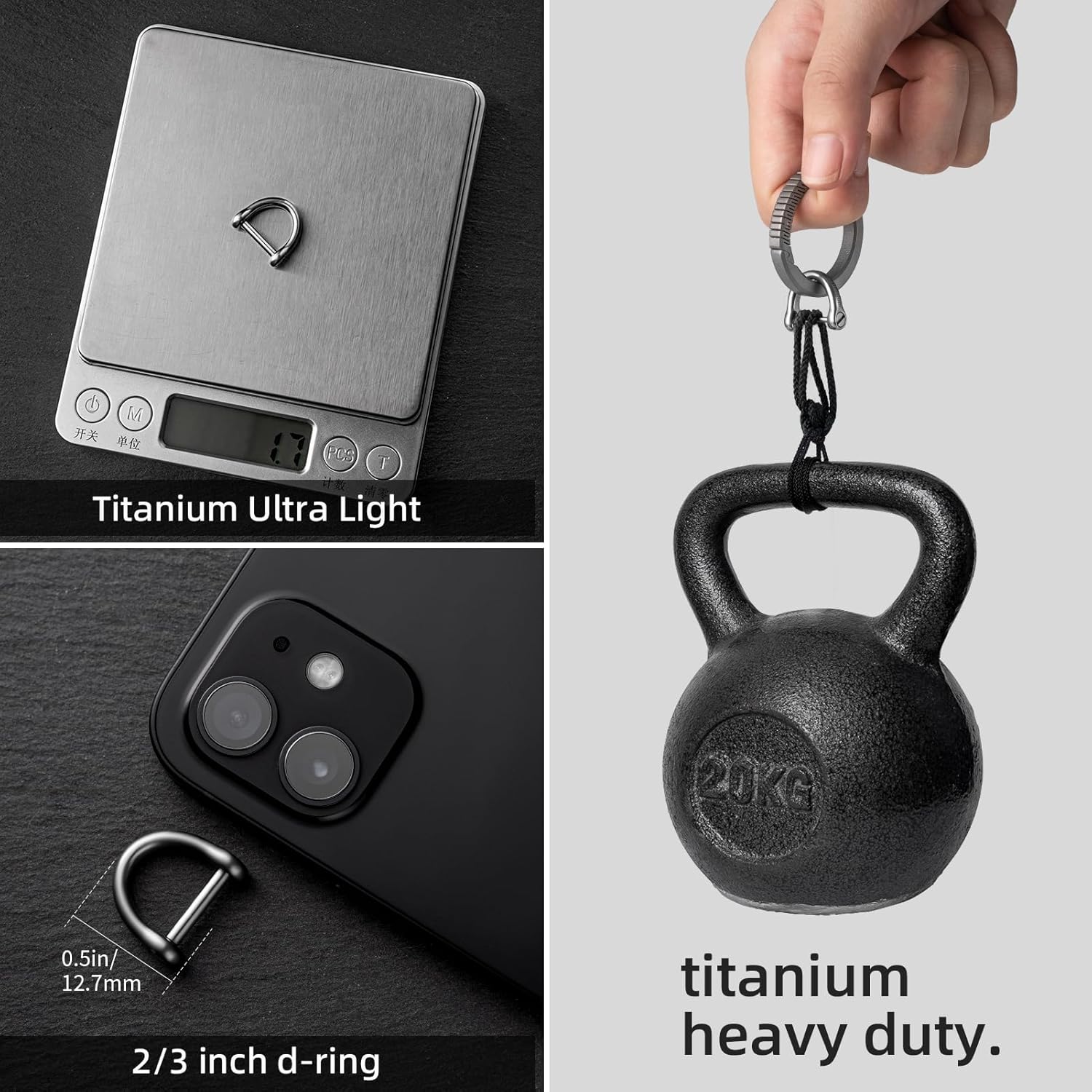 FEGVE Llavero pequeño de titanio con grillete de tornillo, llavero de automóvil resistente y fuerte, mini anillos D de titanio, 12 pulgadas0.472 in