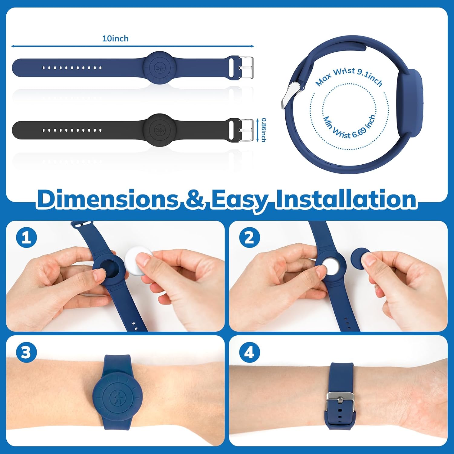 Pulsera impermeable para Airtag para niños (paquete de 2), pulsera de silicona suave oculta para niños, funda completa ligera para rastreador GPS