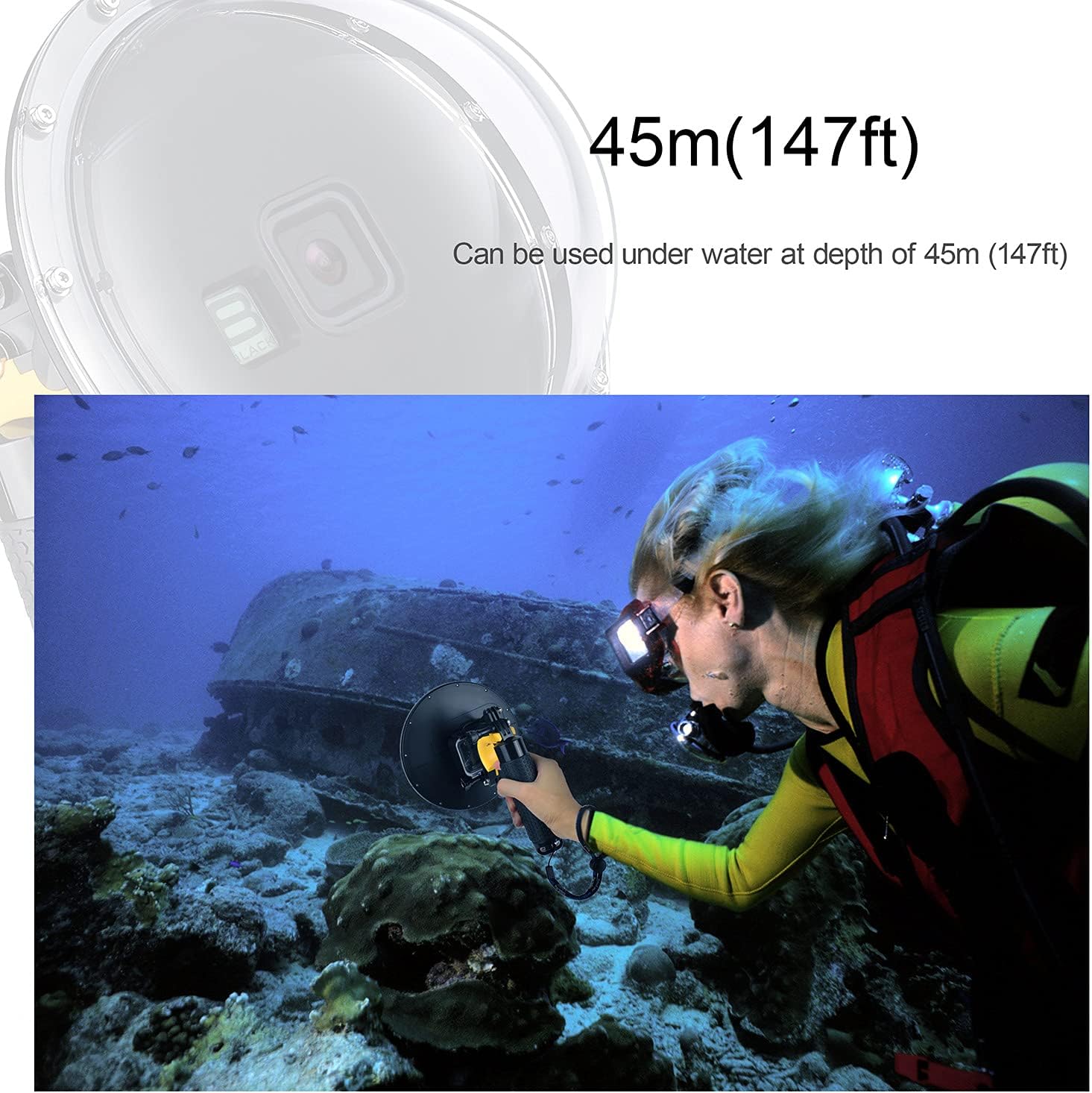 YALLSAME Cúpula para GoPro 8 Funda impermeable con ventana de pantalla frontal, agarre de mano flotante, gatillo de buceo subacuático, esnórquel,