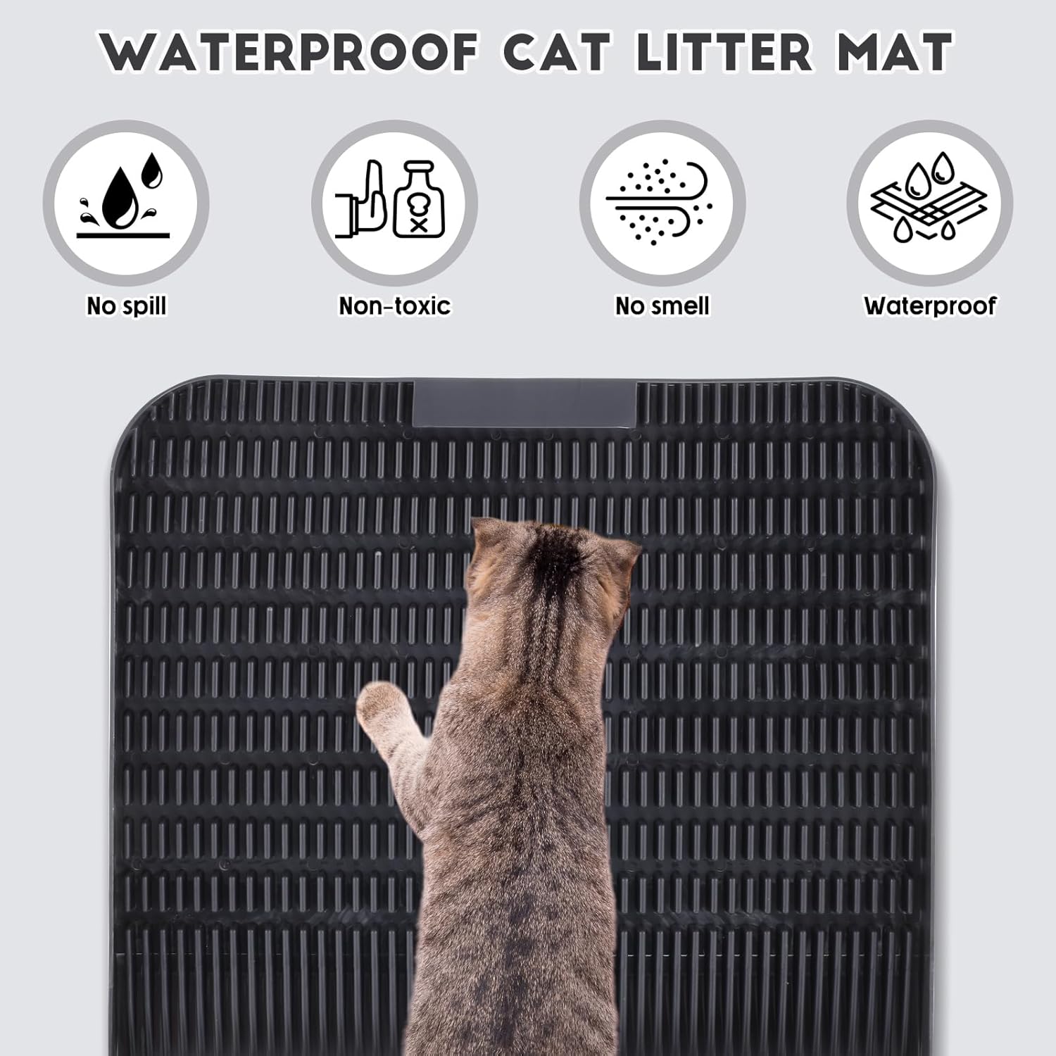 2 alfombrillas de arena para gatos para caja de arena para gatos, alfombrillas de resina con cepillo de limpieza, tapete pequeño impermeable para