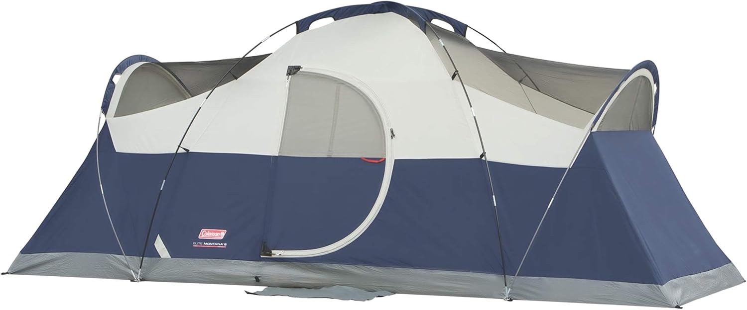 Coleman Elite Montana – Tienda de campaña con luces LED, resistente a la intemperie para 8 personas con bolsa de transporte incluida, lluvia,