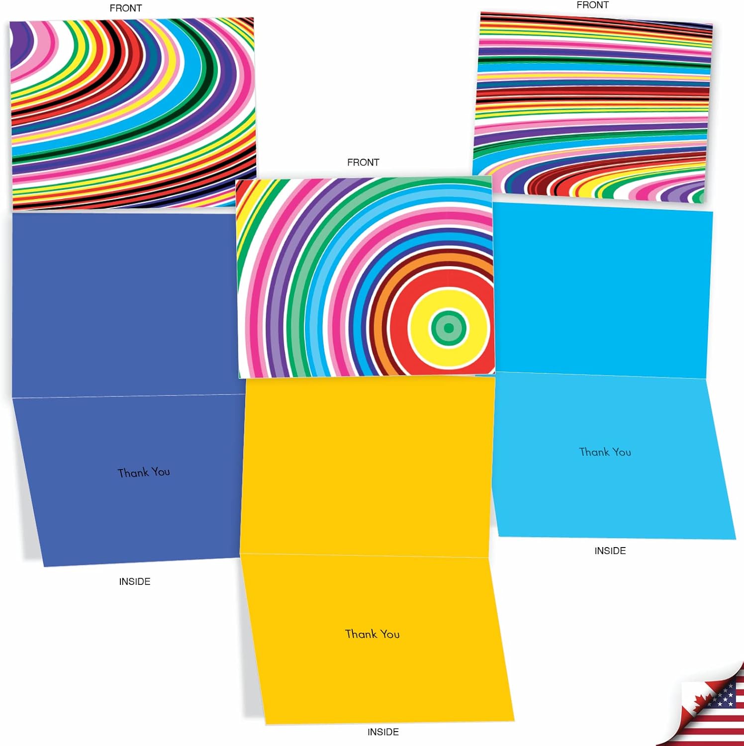 The Best Card Company – 10 tarjetas de agradecimiento coloridas con sobres de 4 x 5.12 pulgadas, patrones fascinantes de colores brillantes,