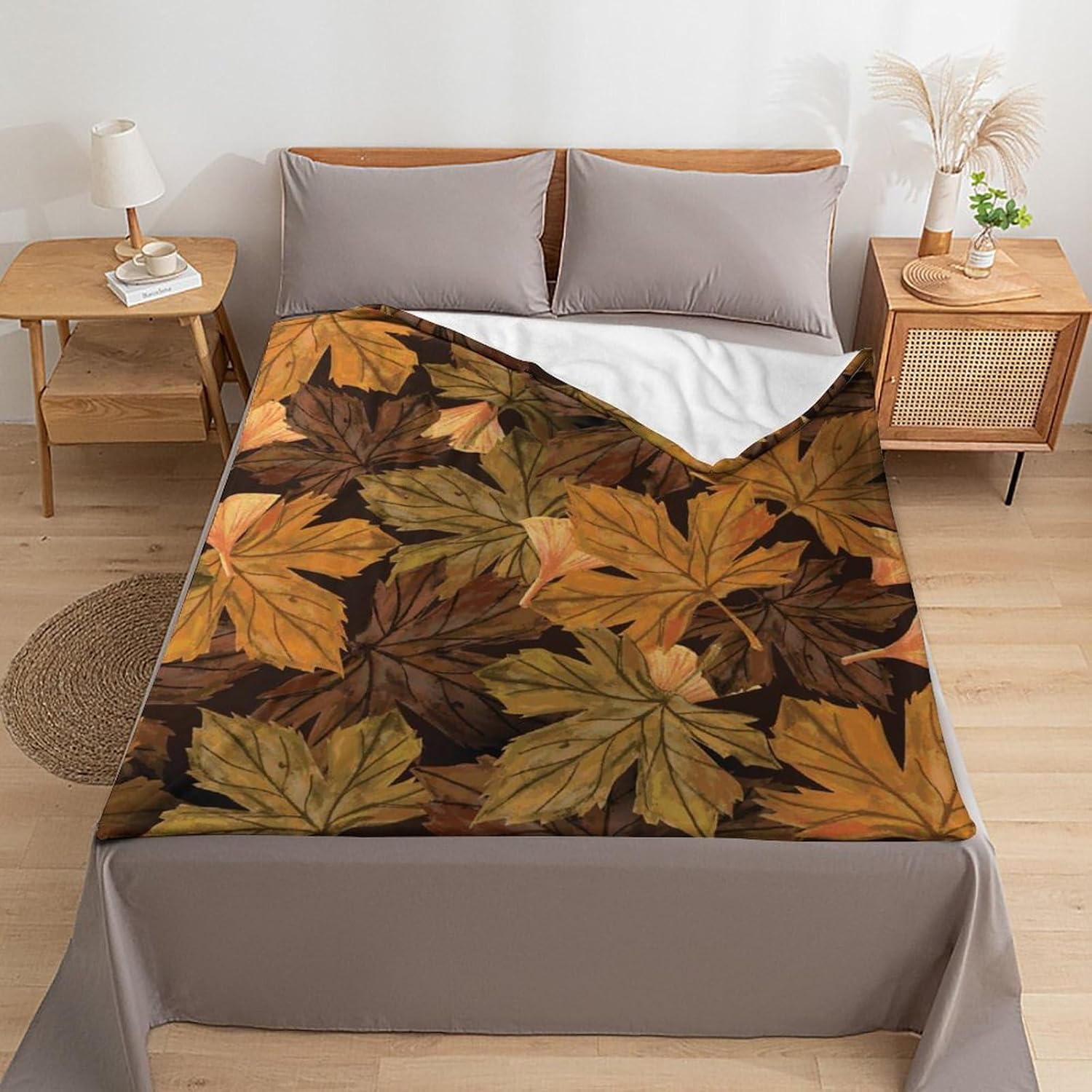 Manta de verano de hojas de arce secas de otoño, manta de franela esponjosa, suave, ligera y acogedora manta de felpa para sofá, cama, sala de