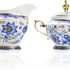 ACMLIFE Juego de azúcar y crema para barra de café, juego de crema de porcelana de hueso de 10.6 onzas, azucarero vintage con tapa, jarra de crema ACMLIFE Juego de azúcar y crema para barra de café, juego de crema de porcelana de hueso de 10.6 onzas, azucarero vintage con tapa, jarra de crema