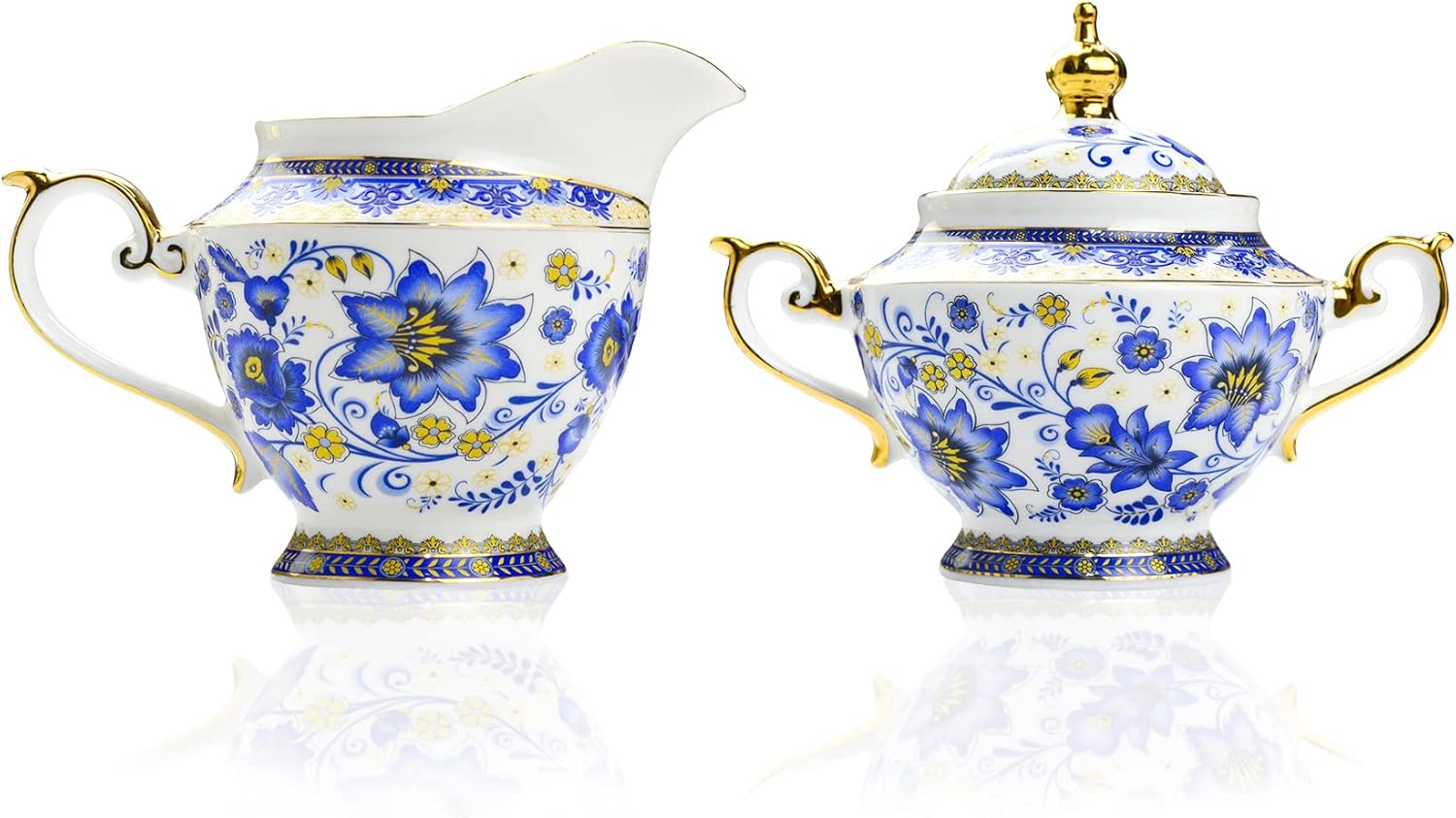 ACMLIFE Juego de azúcar y crema para barra de café, juego de crema de porcelana de hueso de 10.6 onzas, azucarero vintage con tapa, jarra de crema