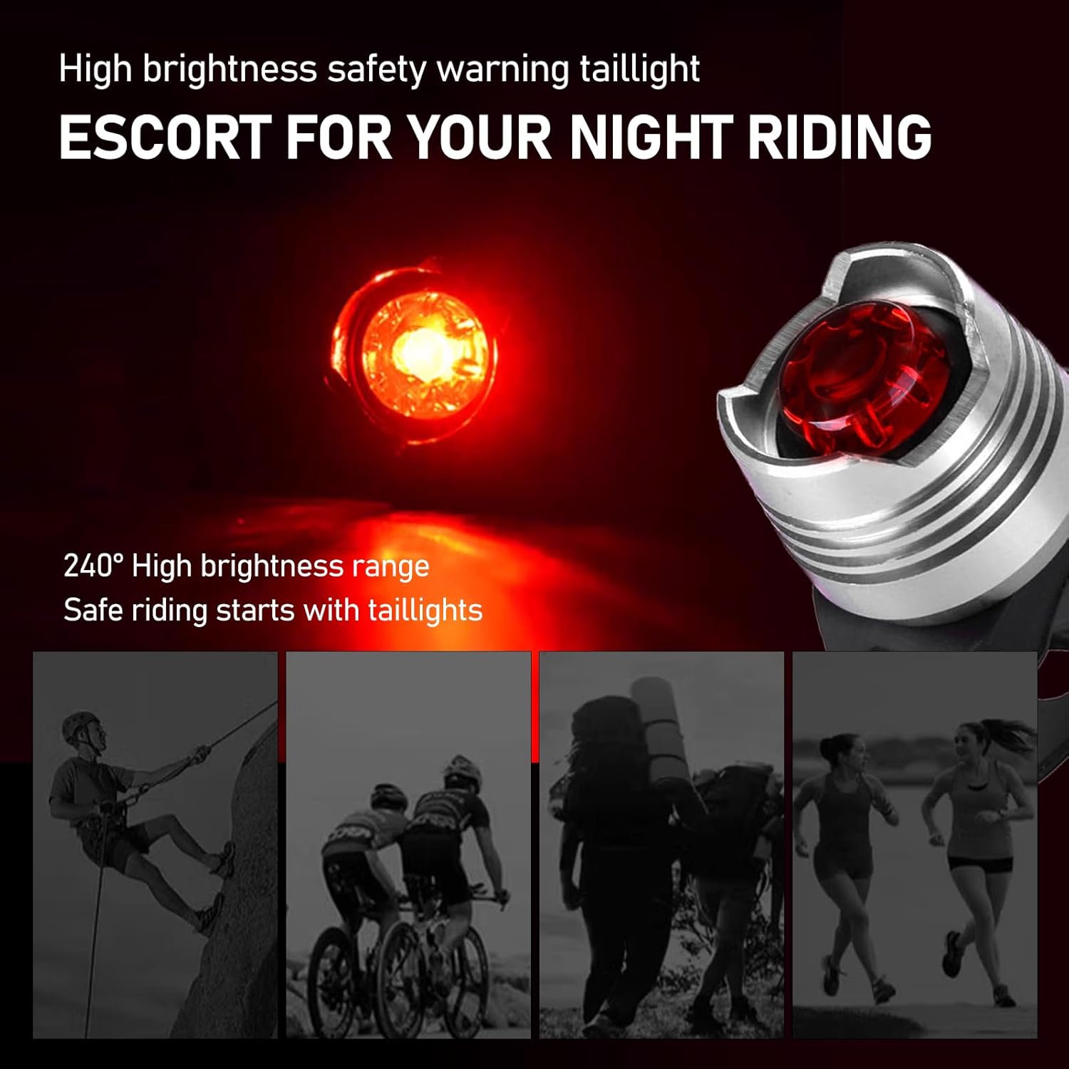 2 luces traseras de bicicleta, luz trasera de espejo con gemas de reflejos, luces LED de micro bicicleta con correa para ciclismo nocturno (plateado)