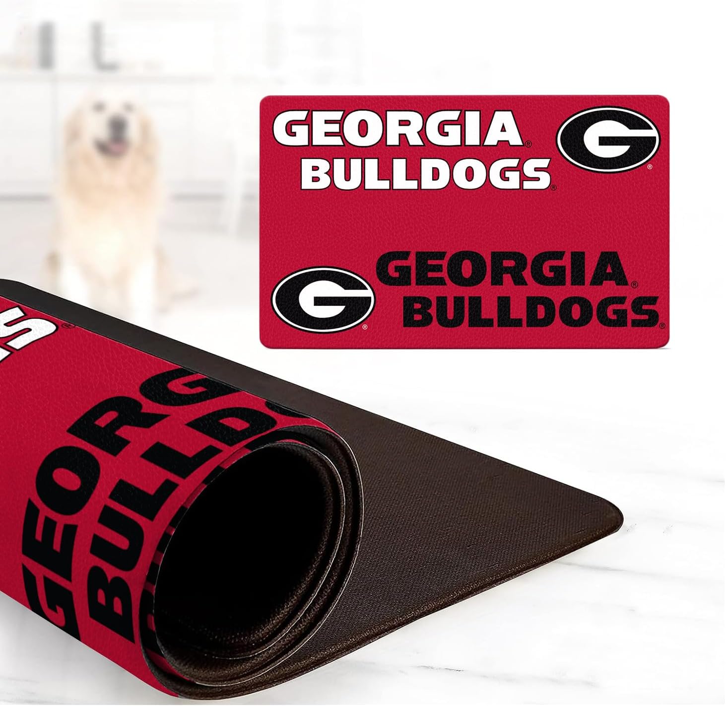 Tapete con licencia oficial de la NCAA para alimentos y agua para perros y gatos, 18 x 29 pulgadas, antideslizante, resistente al agua (Georgia