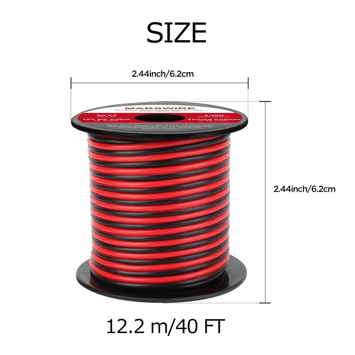 MARSWIRE Cable eléctrico de calibre 18 AWG de 2 pines, cable de luz LED de CC de 12 V, cable de cobre de conexión automática, con carrete para