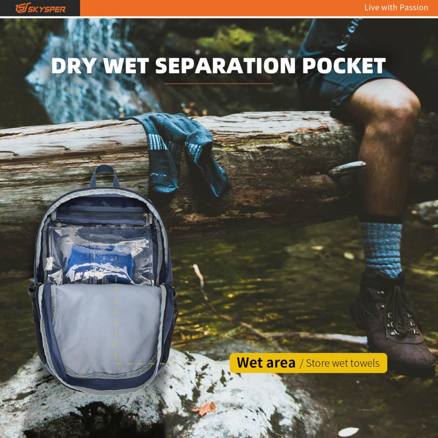 SKYSPER Mochila de senderismo plegable de 20 litros, mochila de viaje pequeña, ligera, plegable, para hombres y mujeres, mochilas de viaje, Azul