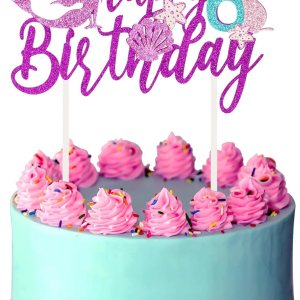 Decoración para pastel de cumpleaños con diseño de sirena de 6 cumpleaños, diseño de estrella de mar y conchas con purpurina, decoraciones para Decoración para pastel de cumpleaños con diseño de sirena de 6 cumpleaños, diseño de estrella de mar y conchas con purpurina, decoraciones para