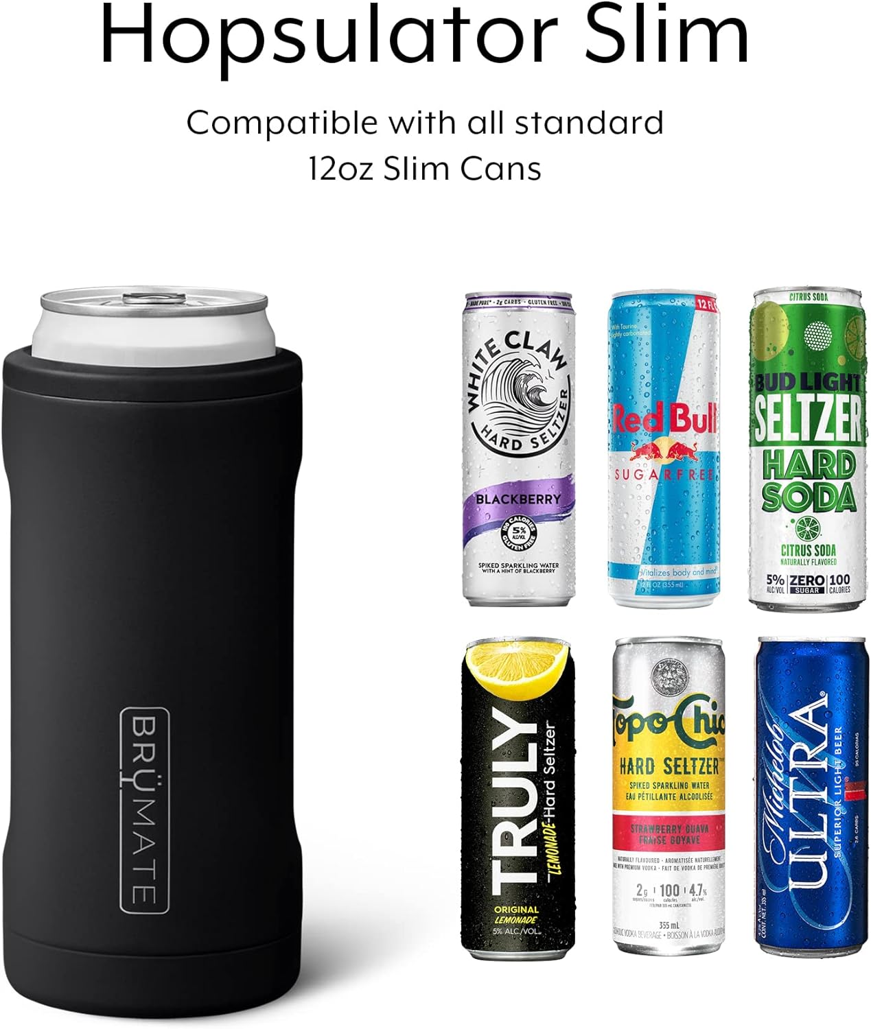 BrüMate Hopsulator Slim – Enfriador de latas aislado, para latas delgadas de 12 onzas, soporte para bebidas de acero inoxidable aislado, para