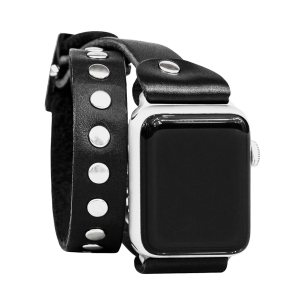 stud Leather double wrap band strap compatible with Apple watch 38mm 40mm 41mm 42mm 44mm 45mm 49mm, Handmade UA 1820 (black + steel + 7.3-8.3 in + stud Leather double wrap band strap compatible with Apple watch 38mm 40mm 41mm 42mm 44mm 45mm 49mm, Handmade UA 1820 (black + steel + 7.3-8.3 in +