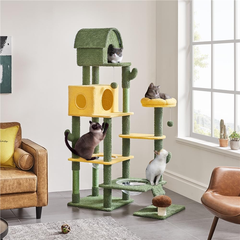 Yaheetech Árbol de cactus para gatos, torre para gatos con temática de oasis de 68.5 pulgadas de alto para gatos de interior, casa de juegos