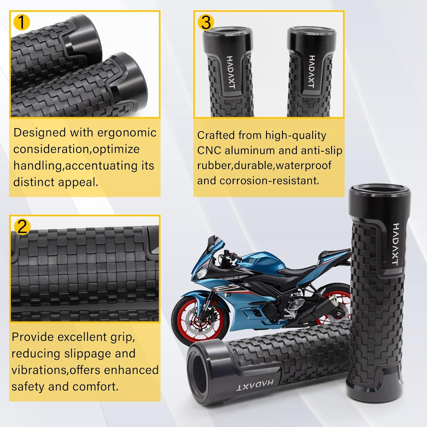 Empuñaduras de mano para motocicleta de 78 pulgadas, 0.866 in, universal, CNC, patrón de cuadros de aluminio, antideslizante, agarre de manillar de