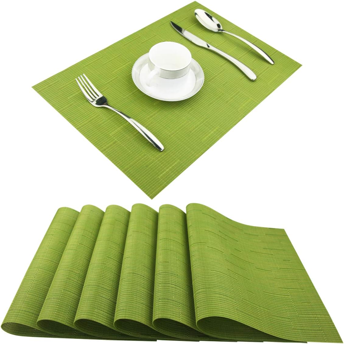 PIGCHCY Manteles individuales lavables de vinilo, elegantes manteles individuales resistentes al calor para mesa de comedor, juego de 6 unidades, 18