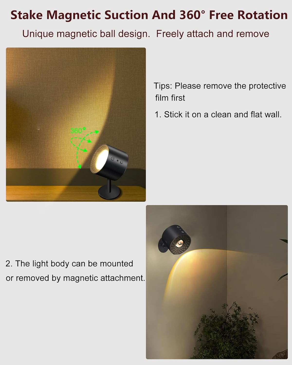 Sunxiner Juego de 2 apliques de pared que funcionan con pilas, luces LED recargables inalámbricas para sala de estar, dormitorio, aplique de pared