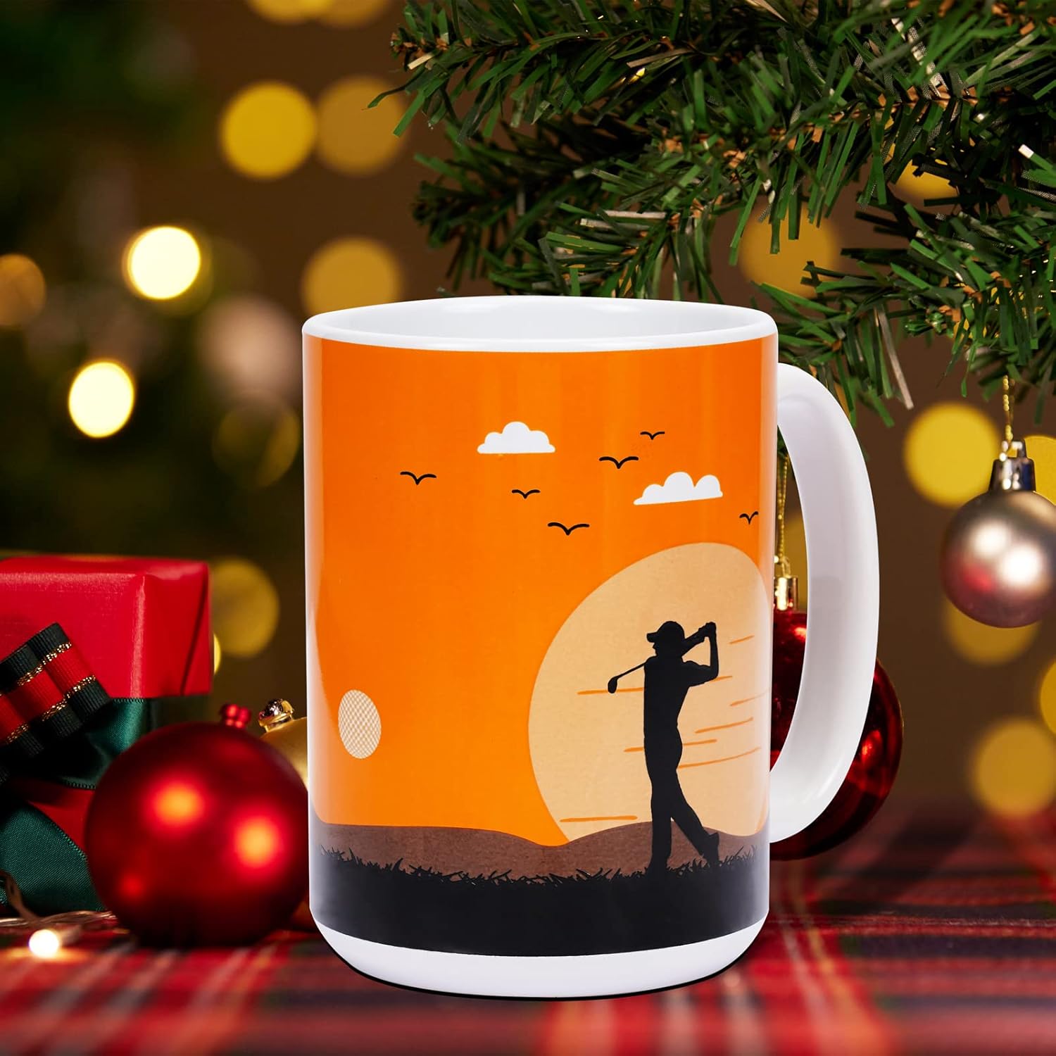 Taza de golf de cerámica, la mejor taza de café de golf divertida para oficina y hogar, taza de té grande para hombres y mujeres, 15 onzas, naranja