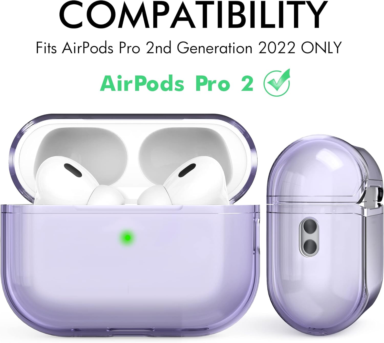 NIUTRENDZ AirPods Pro 2 Funda protectora de TPU suave con cordón LED frontal visible compatible con AirPods Pro de 2 generación 2022 (morado)