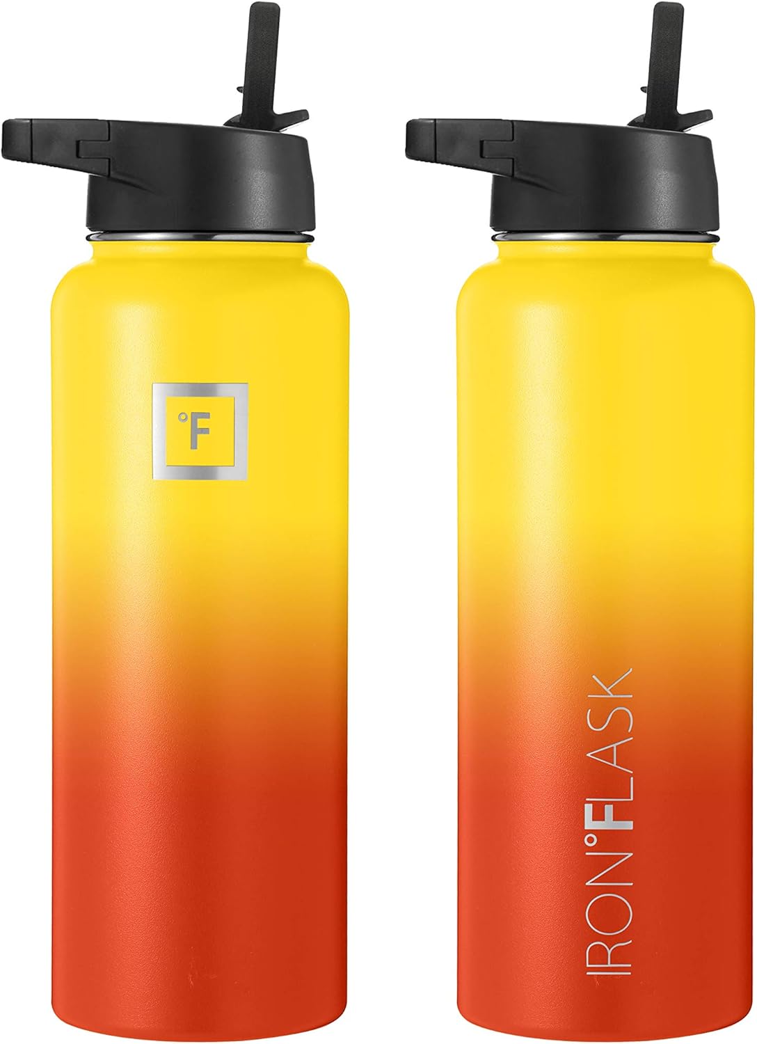 IRON FLASK Botella de agua deportiva de 18 onzas, 3 tapas (tapa con popote), a prueba de fugas, acero inoxidable, para gimnasio y deportes, para