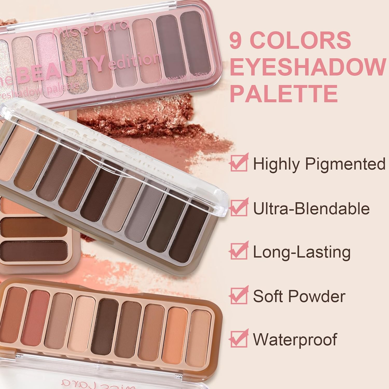 Paleta de sombra de ojos de 9 colores  Sombra de ojos con purpurina mate, ultra mezclable, impecable y natural, de larga duración, pawlet de sombra