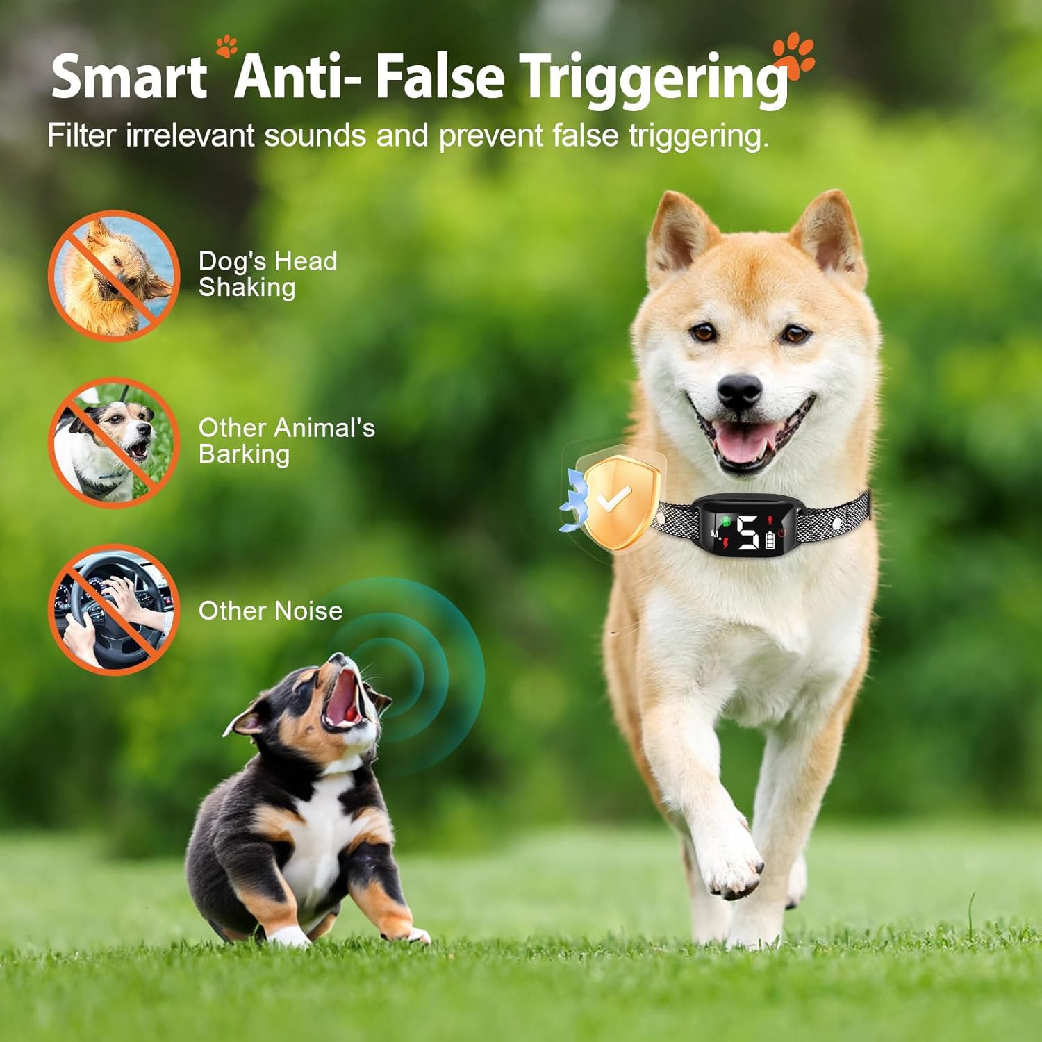 Collar antiladridos recargable para perros grandes con 5 sensibilidades ajustables, collar antiladridos inteligente con pitido de vibración para