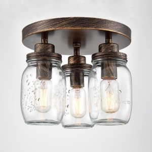 CLAXY Mason Jar – Lámpara de techo de 3 luces estilo granja de montaje empotrado para cocina, dormitorio, comedor, color negro con latón cepillado CLAXY Mason Jar – Lámpara de techo de 3 luces estilo granja de montaje empotrado para cocina, dormitorio, comedor, color negro con latón cepillado