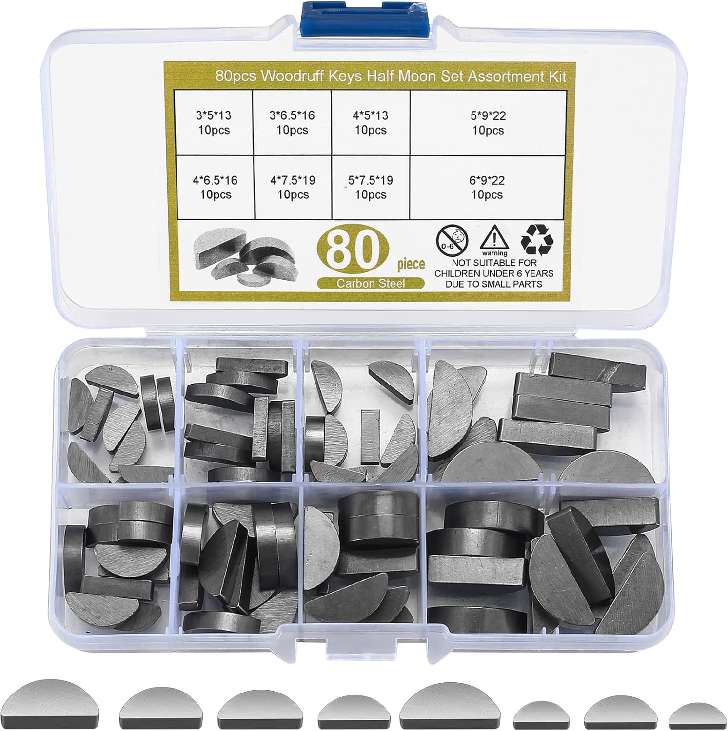 Woodruff – Kit surtido de llaves, 80 llaves métricas de madera, llaves de media luna, juego de llaves de semicírculo de media luna, llave de