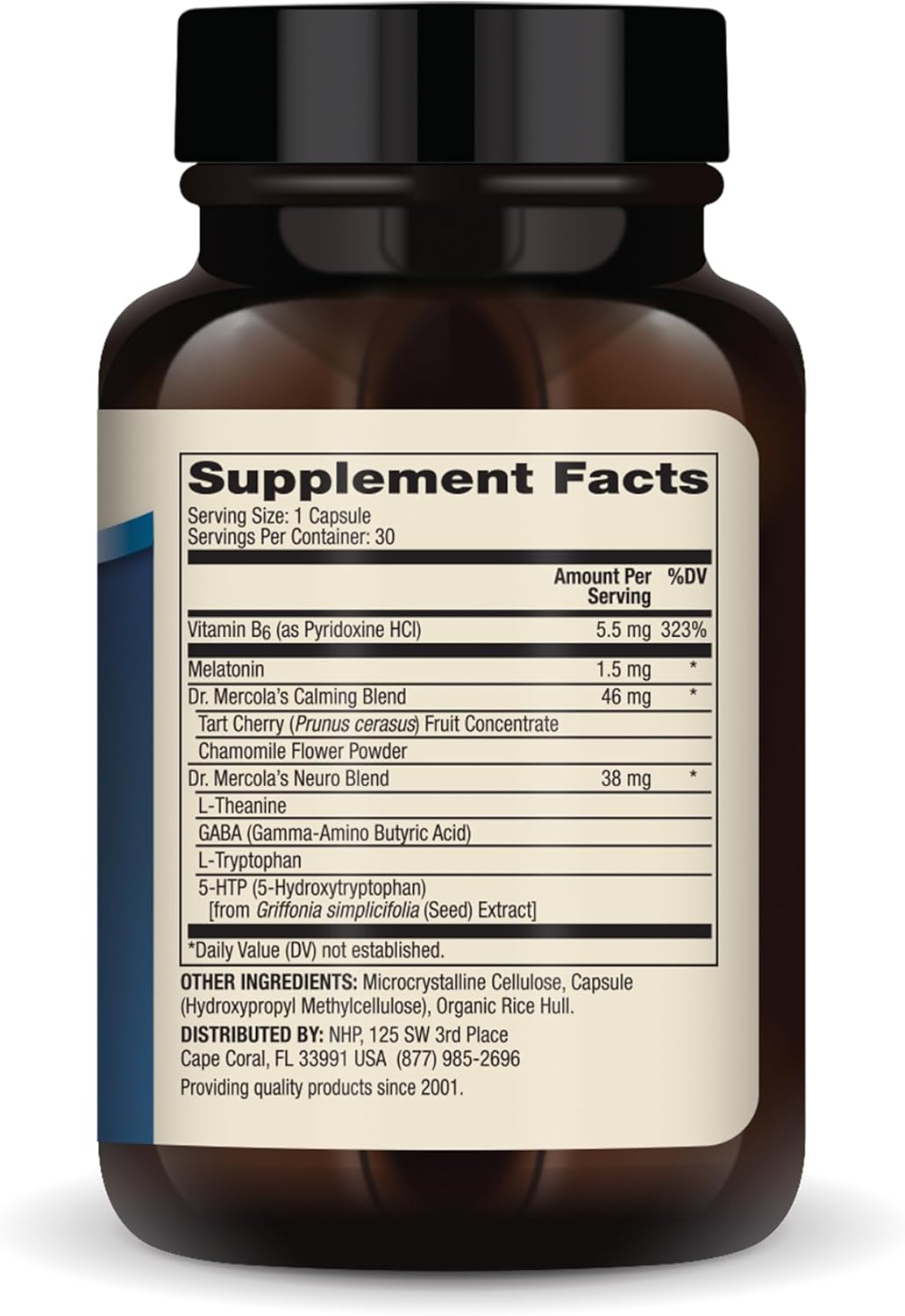 Dr. Mercola Apoyo para dormir con melatonina, 1.5 mg de melatonina por porción, 30 porciones (30 cápsulas), suplemento dietético, apoya un sueño