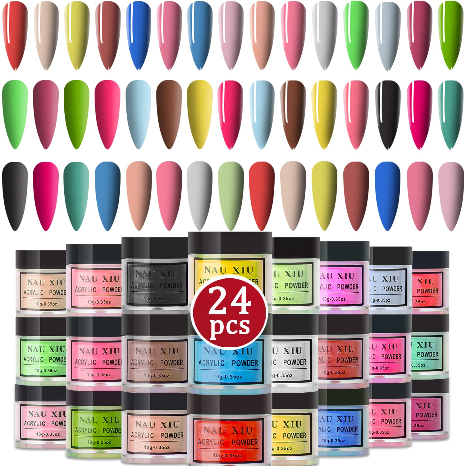 NAUXIU Juego de polvos acrílicos de 24 colores, polvo de uñas acrílico para uñas en polvo acrílico, diseño de arte, regalos de Navidad para mujeres