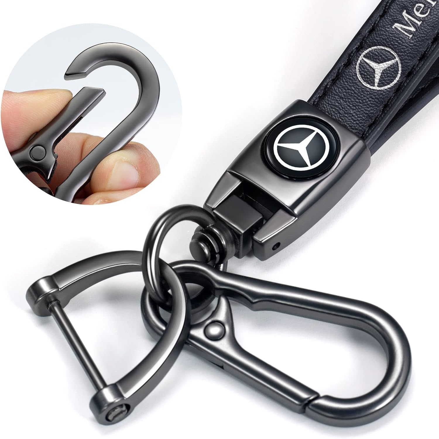 Tcuisuy Llavero de cuero genuino para Mercedes Benz A C E S Class Series GLK CLA GLA GLC GLE CLS SLK AMG Series Llavero para hombres y mujeres,