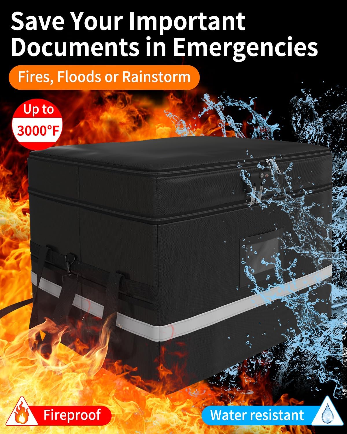 NYFITY Caja de documentos ignífuga, caja organizadora de archivos a prueba de fuego con cierre de tapas, hasta 3000 , resistente al agua, caja de