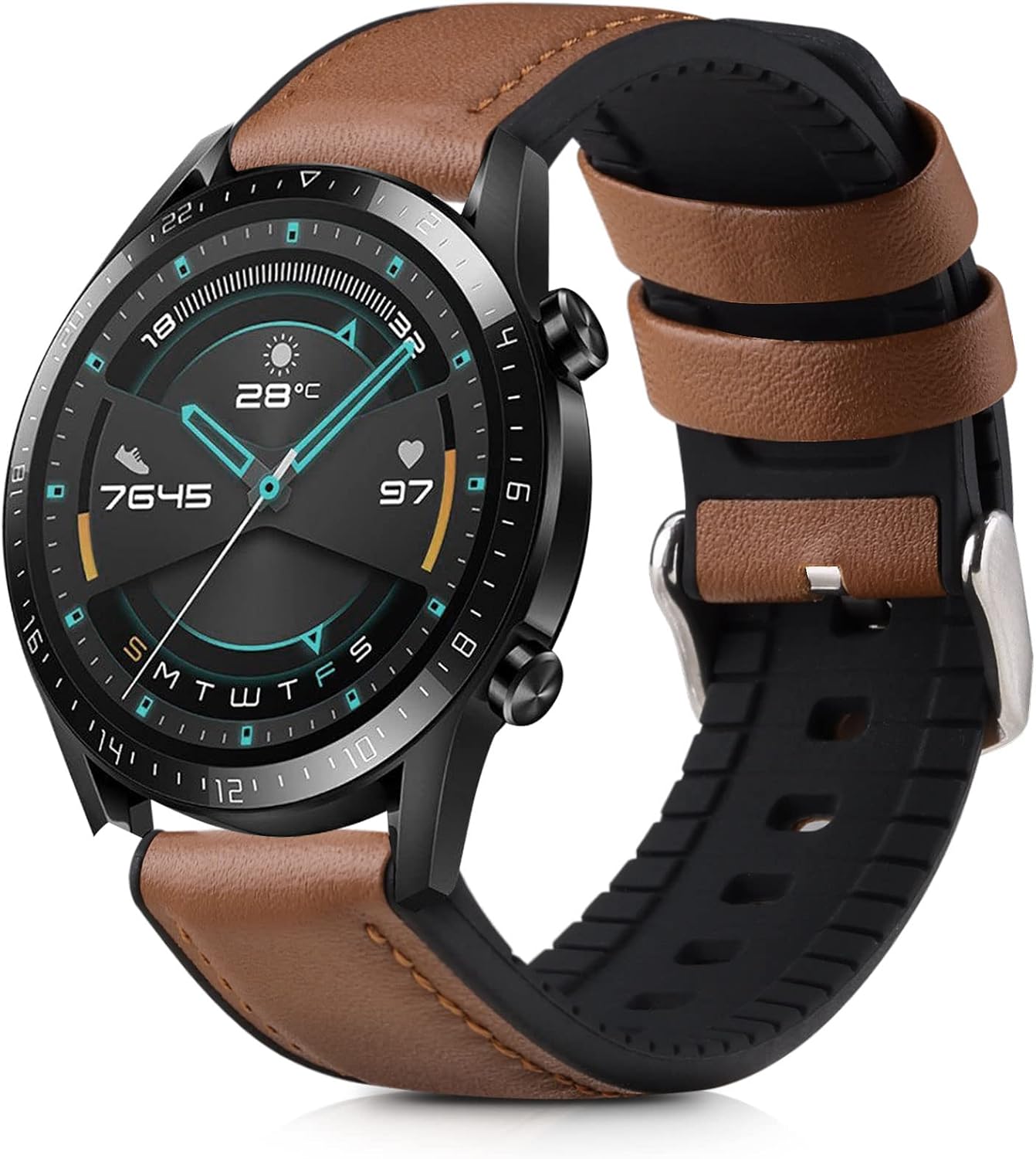 kwmobile Correa compatible con Huawei Watch GTGT2 (1.811 in) Correa – Pulsera deportiva de silicona y cuero – MarrónNegro