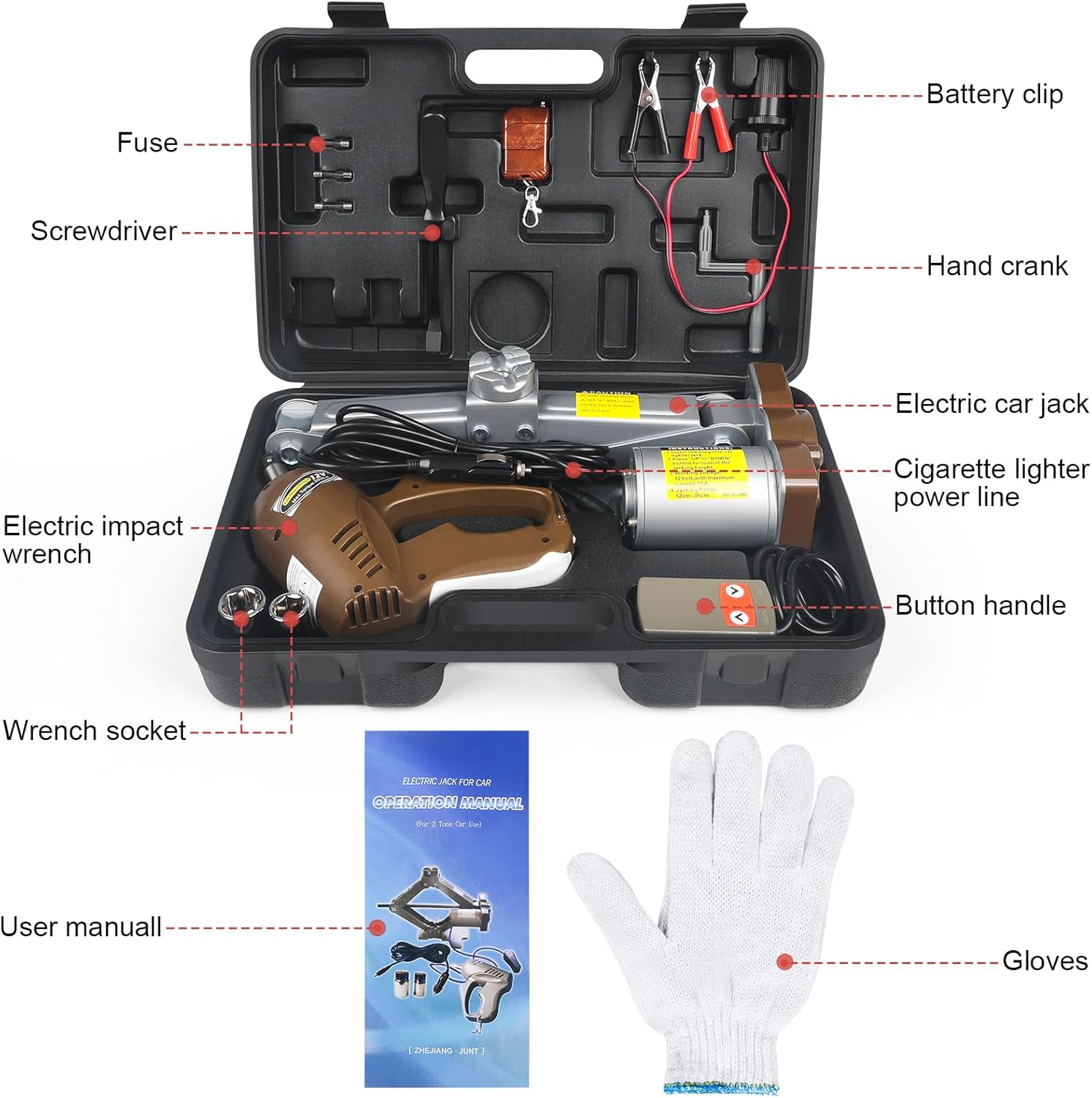 Gato eléctrico para coche de 3 toneladas, gato de tijera portátil eléctrico de 12 V, kit de gato eléctrico para coche con llave de impacto, gato de