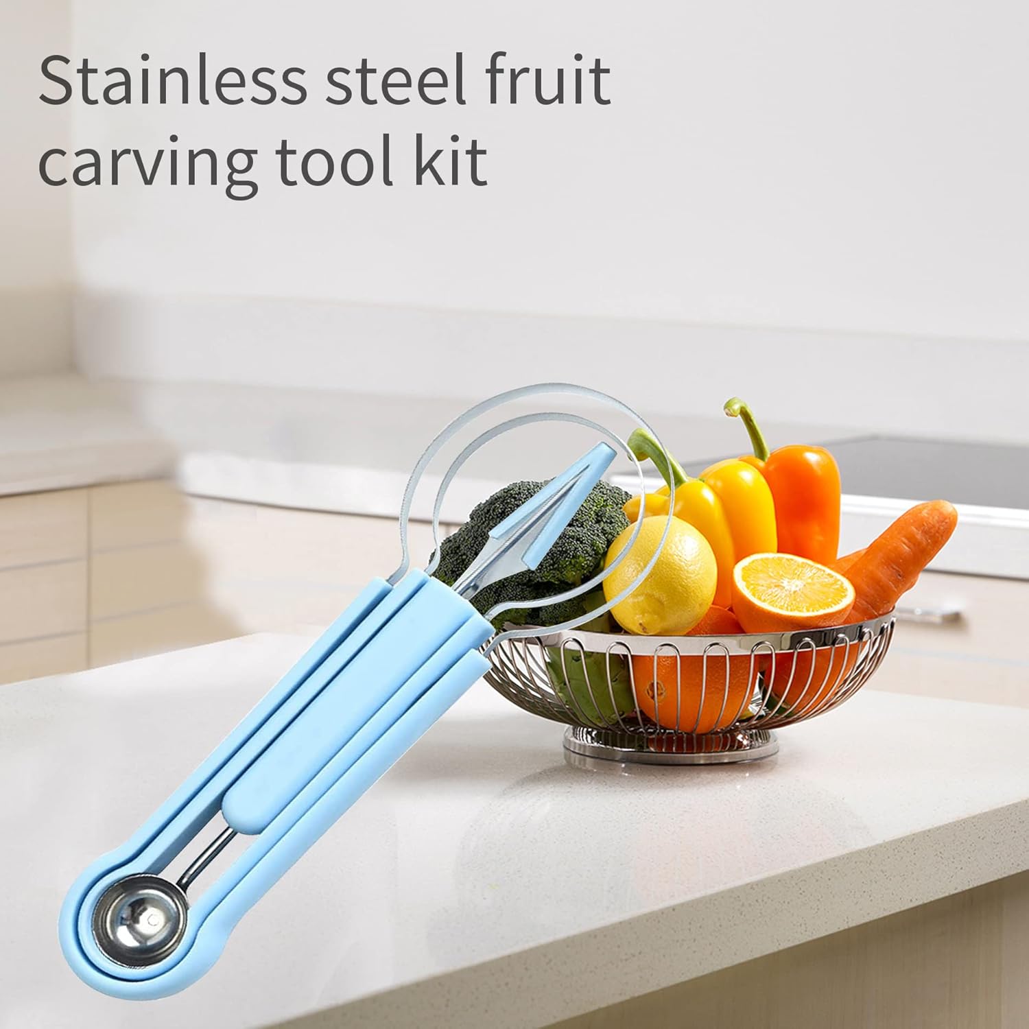 Esmartlife Juego de cucharas de melón, juego de cuchillos profesional de acero inoxidable 4 en 1, herramientas para tallar frutas, cuchara de frutas